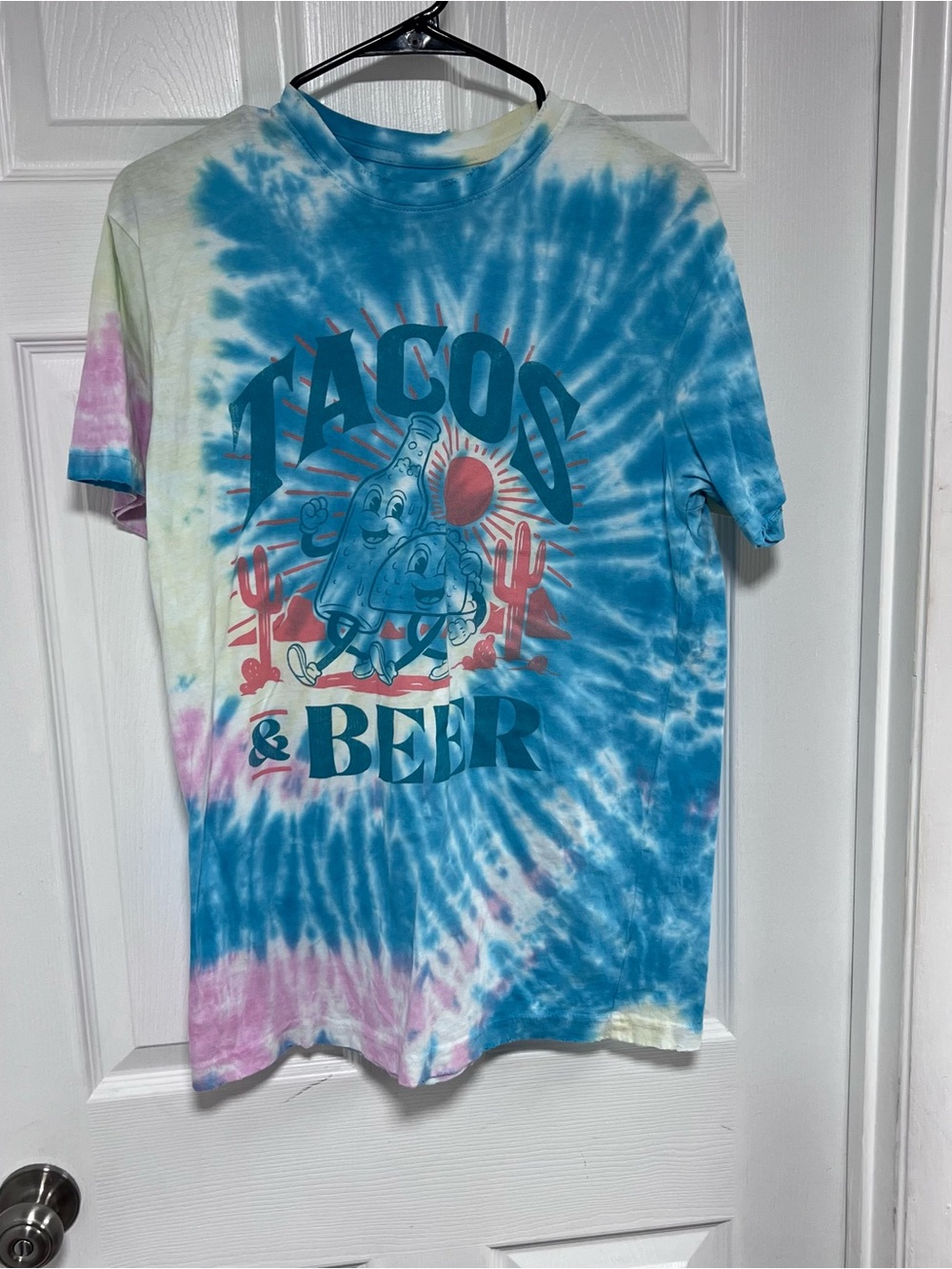 American Highway 100% Cotton Tie-Dye Tacos & Beer Short Sleeve Tee Size M